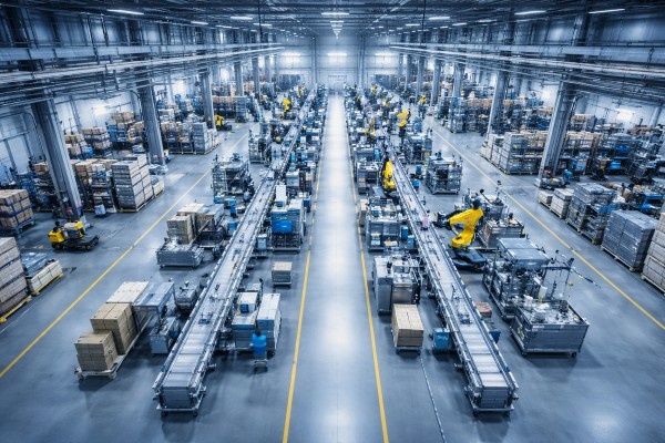 Fábrica moderna con robots industriales